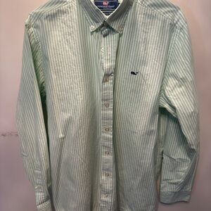 Vineyard Vines Men's Light Green Striped Button Down Shirt